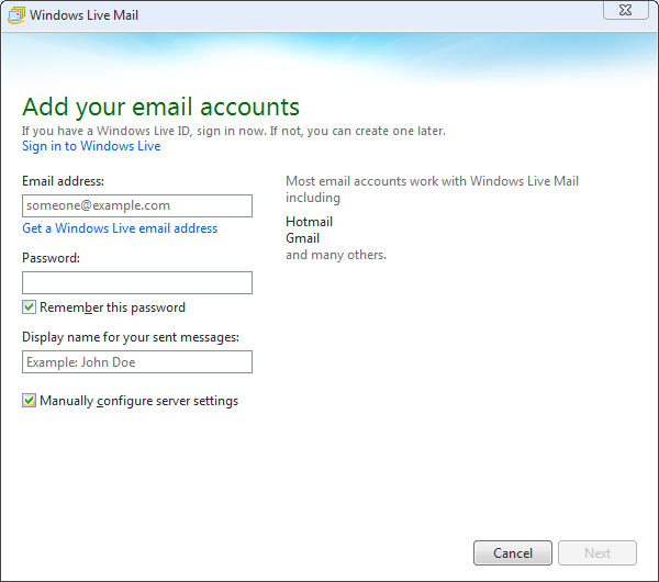 Windows Live Mail Setup